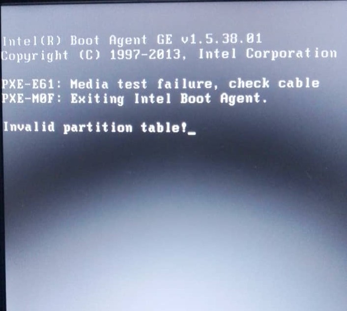 Invalid partition table
